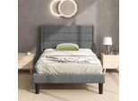 Letto Imbottito Merax 90X200Cm Letto Giovanile In Lino Con Rete A Doghe E Testiera, Grigio Scuro