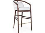 Casa Padrino Sgabello Con Braccioli Bianco / Marrone / Oro 53 X 50 X H. 91 Cm - Sgabello Da Bar In Legno Massiccio Imbottito Con Tessuto Di Velluto Pregiato - Mobili Da Bar