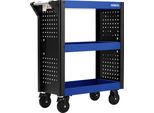 Carrello Di Servizio Arebos 3 Scomparti | Blu/Nero | Set Di Ganci Da 18 Pezzi | Carrello