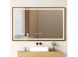 Emke Specchio Da Bagno A Led Con Cornice 120X70Cm Specchio Da Bagno Specchio Illuminato Specchio Da Parete Con Interruttore A Sfioramento, Antiappannamento E Orologio