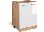 Vicco Mobiletto Base Cucina R-Line, 60 Cm Senza Piano Di Lavoro, Bianco Lucido/Quercia Dorata
