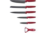 Set Di Coltelli Michelino 6 Pezzi (5 Coltelli E 1 Pelapatate) In Acciaio Inox Lame Affilate Coltello Da Cucina Coltello Da Intaglio Rosso Opaco