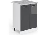 Vicco Mobiletto Base Cucina R-Line, 60 Cm Con Piano Di Lavoro, Antracite Lucido/Bianco