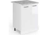 Vicco Mobiletto Base Cucina R-Line, 60 Cm Con Piano Di Lavoro, Bianco Lucido/Bianco