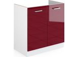 Vicco Mobile Lavello Cucina R-Line, 80 Cm Senza Piano Di Lavoro, Rosso Lucido/Bianco