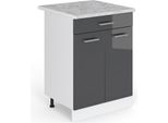 Vicco Mobiletto Base Per Cucina R-Line, 60 Cm Con Cassetto E Piano Di Lavoro, Antracite Lucido/Bianco