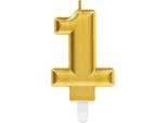 Amscan 9901773 - Candela Numero 1, Altezza 9,3 Cm, Oro, Candela Per Torta, Compleanno