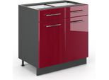 Vicco Mobiletto Base Per Cucina Fame-Line, 80 Cm Senza Piano Di Lavoro, Rosso Bordeaux Lucido/Antracite