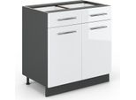 Vicco Mobiletto Base Per Cucina Fame-Line, 80 Cm Senza Piano Di Lavoro, Bianco Lucido/Antracite