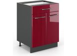 Vicco Mobiletto Base Per Cucina Fame-Line, 60 Cm Con Cassetto, Senza Piano Di Lavoro, Rosso Bordeaux Lucido/Antracite