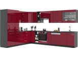 Vicco Cucina Angolare Completa Fame-Line, 257 X 347 Cm Senza Piano Di Lavoro, Bordeaux Lucido/Antracite/Antracite