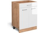 Vicco Mobiletto Base Per Cucina R-Line, 60 Cm Con Cassetto, Senza Piano Di Lavoro, Bianco Lucido/Quercia Dorata