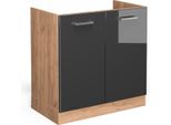 Vicco Mobile Lavello Cucina R-Line, 80 Cm Senza Piano Di Lavoro, Antracite Lucido/Quercia Dorata