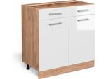 Vicco Mobiletto Base Per Cucina R-Line, 80 Cm Senza Piano Di Lavoro, Bianco Lucido/Quercia Dorata