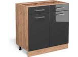 Vicco Mobiletto Base Per Cucina R-Line, 80 Cm Senza Piano Di Lavoro, Antracite Lucido/Quercia Dorata