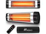 Tresko Riscaldatore Radiante A Infrarossi 2500W Argento Con Telecomando, Timer E Coperchio | Riscaldatore Elettrico Per Patio Con 3 Livelli Di Riscaldamento | Riscaldatore Per Patio Per Interni Ed Esterni | Riscaldatore A Infrarossi A Parete Con Display A Led Riscaldatore Al Quarzo Riscaldatore Da Tavolo