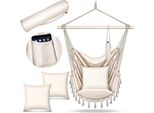 Tillvex Hanging Chair Beige 2 Cuscini Da Appendere | Hanging Chair Con Portabicchieri E Scomparto Per Libri | Hanging Seat Resistente Alle Intemperie - Indoor & Outdoor | Cestino Da Appendere Con Borsa Per Adulti E Bambini