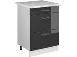 Vicco Mobiletto Base Per Cucina R-Line, 60 Cm Con Cassetti E Piano Di Lavoro, Antracite Lucido/Bianco