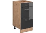 Vicco Mobiletto Base Per Cucina R-Line, 40 Cm Con Cassetti, Senza Piano Di Lavoro, Antracite Lucido/Quercia Dorata