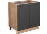 Vicco Mobiletto Base Cucina Fame-Line, 80 Cm Con Ripiano, Senza Piano Di Lavoro, Antracite-Oro/Quercia Dorata