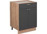 Vicco Mobiletto Base Per Cucina Fame-Line, 60 Cm Con Cassetto, Senza Piano Di Lavoro, Antracite-Oro/Quercia Dorata