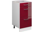 Vicco Base Universale R-Line, 40 Cm Con Cassetti, Senza Piano Di Lavoro, Rosso Bordeaux Lucido/Bianco