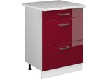 Vicco Base Universale R-Line, 60 Cm Con Cassetti, Rosso Bordeaux Lucido/Bianco