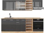 Vicco Cucina Componibile R-Line, 240 Cm , Pt Rovere, Antracite Lucido/Oro Power Oak