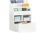 Homcom Libreria Per Bambini Libreria Per Bambini Con Cassetto, 3 Scomparti E 2 Scomparti Aperti, Scaffale Per La Camera Dei Bambini, Stanza Dei Giochi, Bianco, 60 X 29,9 X 90 Cm