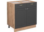 Vicco Mobiletto Base Per Cucina Fame-Line, 80 Cm Senza Piano Di Lavoro, Antracite-Oro/Quercia Dorata