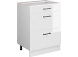 Vicco Mobiletto Base Per Cucina R-Line, 60 Cm Con Cassetti, Senza Piano Di Lavoro, Bianco Lucido/Bianco