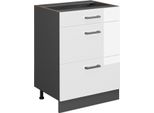 Vicco Mobiletto Base Per Cucina R-Line, 60 Cm Con Cassetti, Senza Piano Di Lavoro, Bianco Lucido/Antracite
