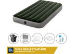 Letto Ad Aria Intex - 1 Persona - 99 X 191 X 25 Cm - Verde - Con Pompa + Lenzuola Antracite + Cuscino + Federe Molton 2 In 1 + Set Di Riparazione