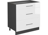 Vicco Mobiletto Base Per Cucina Fame-Line, 80 Cm Con 3 Cassetti, Senza Piano Di Lavoro, Bianco Lucido/Antracite