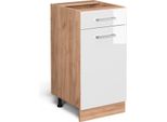 Vicco Mobiletto Base Per Cucina R-Line, 40 Cm Senza Piano Di Lavoro, Bianco Lucido/Quercia Dorata