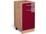 Vicco Mobiletto Base Per Cucina R-Line, 40 Cm Senza Piano Di Lavoro, Rosso Lucido/Quercia Dorata