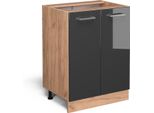 Vicco Mobiletto Base Cucina R-Line, 60 Cm Senza Piano Di Lavoro, Antracite Lucido/Quercia Dorata
