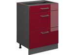 Vicco Mobiletto Base Per Cucina R-Line, 60 Cm Con Cassetti, Senza Piano Di Lavoro, Rosso Lucido/Antracite