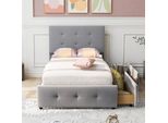 Letto Singolo Imbottito Sweiko Con Testata Regolabile E 2 Cassetti, Inclusa Rete A Doghe, Velluto, 90 X 200 Cm Grigio