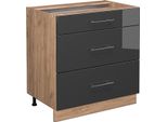 Vicco Mobiletto Base Per Cucina Fame-Line, 80 Cm Con 3 Cassetti, Senza Piano Di Lavoro, Antracite Lucido/Quercia Dorata