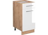 Vicco Mobiletto Base Per Cucina Fame-Line, 40 Cm Senza Piano Di Lavoro, Bianco Lucido/Quercia Dorata