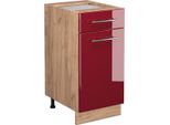 Vicco Mobiletto Base Per Cucina Fame-Line, 40 Cm Senza Piano Di Lavoro, Rosso Bordeaux Lucido/Quercia Dorata