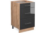 Vicco Mobiletto Base Per Cucina Fame-Line, 50 Cm Senza Piano Di Lavoro, Antracite Lucido/Quercia Dorata