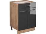 Vicco Mobiletto Base Per Cucina Fame-Line, 60 Cm Con Cassetto, Senza Piano Di Lavoro, Antracite Lucido/Quercia Dorata