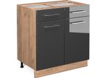 Vicco Mobiletto Base Per Cucina Fame-Line, 80 Cm Con Cassetto, Senza Piano Di Lavoro, Antracite Lucido/Quercia Dorata
