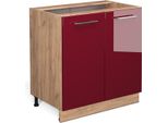Vicco Mobiletto Base Cucina Fame-Line, 80 Cm Con Ripiano, Senza Piano Di Lavoro, Rosso Bordeaux Lucido/Quercia Dorata