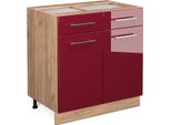 Vicco Mobiletto Base Per Cucina Fame-Line, 80 Cm Senza Piano Di Lavoro, Rosso Bordeaux Lucido/Quercia Dorata