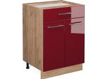 Vicco Mobiletto Base Per Cucina Fame-Line, 60 Cm Con Cassetto, Senza Piano Di Lavoro, Rosso Bordeaux Lucido/Quercia Dorata