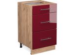 Vicco Mobiletto Base Per Cucina Fame-Line, 50 Cm Senza Piano Di Lavoro, Rosso Bordeaux Lucido/Quercia Dorata