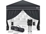 Gazebo Tillvex 3X3M Antracite - Con 4 Pannelli Laterali Impermeabili | Gazebo Pieghevole Pop-Up Regolabile In Altezza | Tenda Da Giardino Protezione Uv 50+ | Tenda Per Feste Con Borsa Per Giardino